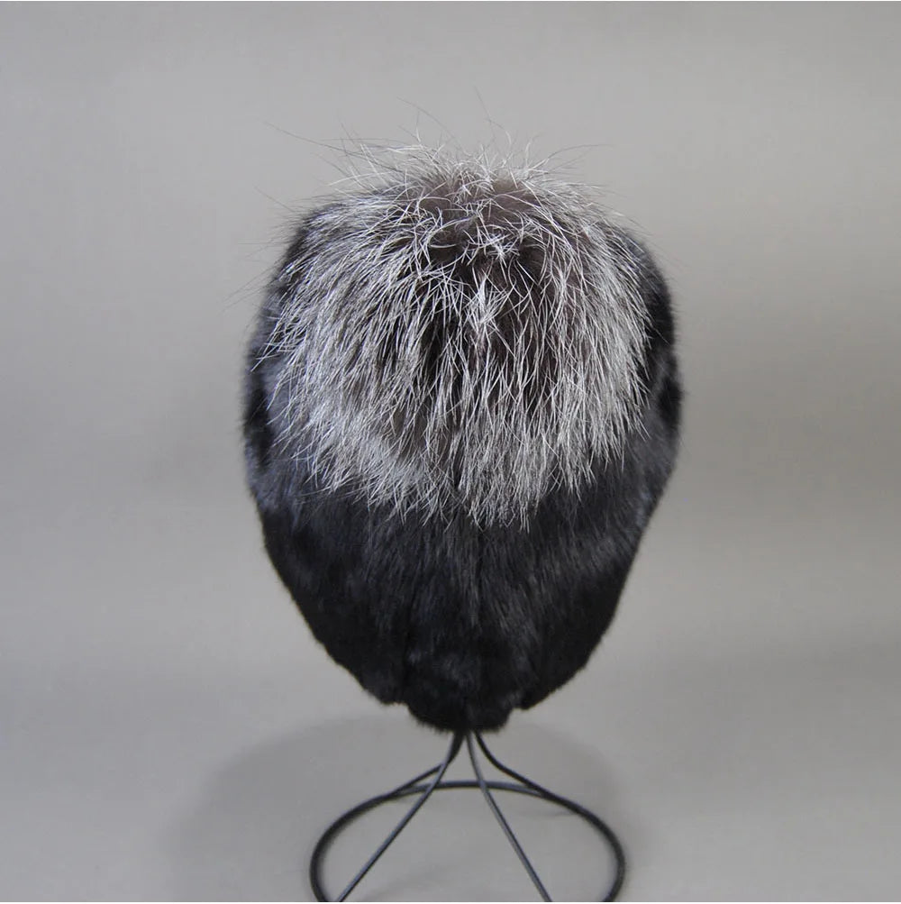 2023 Winter Real Natural Mink Fur Fox Hat for Women Thicken Warm Casual Pom New High Quality Girl Bobble  Christmas Knitted Cap