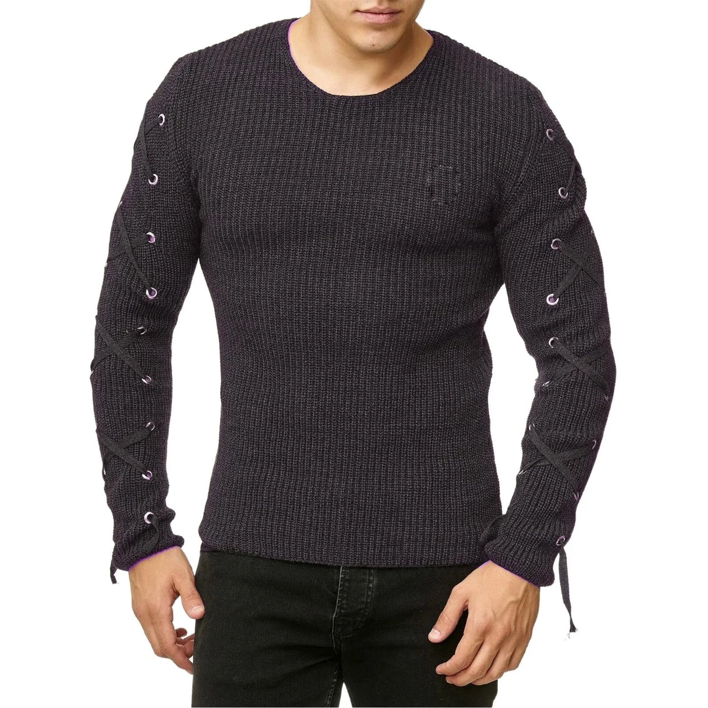 Metal Hole Sleeve Men's Pullover Sweater O Neck Knitted Solid Casual Men's Clothing Sweaters Male Jumper Streetwear Pullover