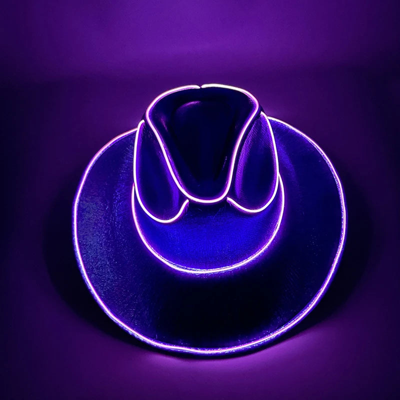 Glow in the Dark Led Bride Cowgirl Hat Luminous Light Bar Cap Disco Bachelorette Party Supplies Flashing Neon Western Cowboy Hat