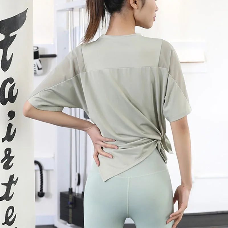 Women Yoga Top Solid Short Sleeve Sport T-Shirt Loose Fitness Yoga Top Gym Shirt Casual Running Top Training Shirt