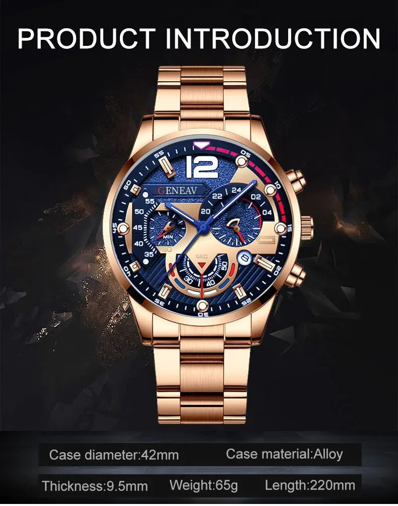 Fashion Mens Watches Luxury Stainless Steel Quartz Wristwatch Calendar Luminous Clock Men Business Casual Watch Reloj Hombre