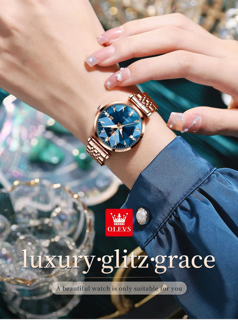 OLEVS Women's Watches New Luxury Quartz Original Fashion Trend Watch for Woman Glow Waterproof Diamond Inlay Date