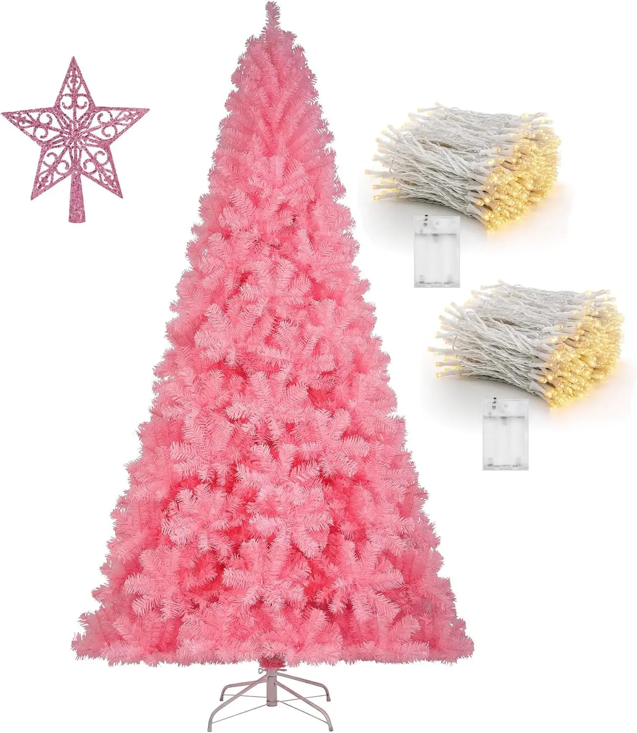 7.5ft Black Christmas Tree  Artificial Decorations with 1,450 Tips-1pcs Treetop Star, Christmas Tree Holiday Party Decorations