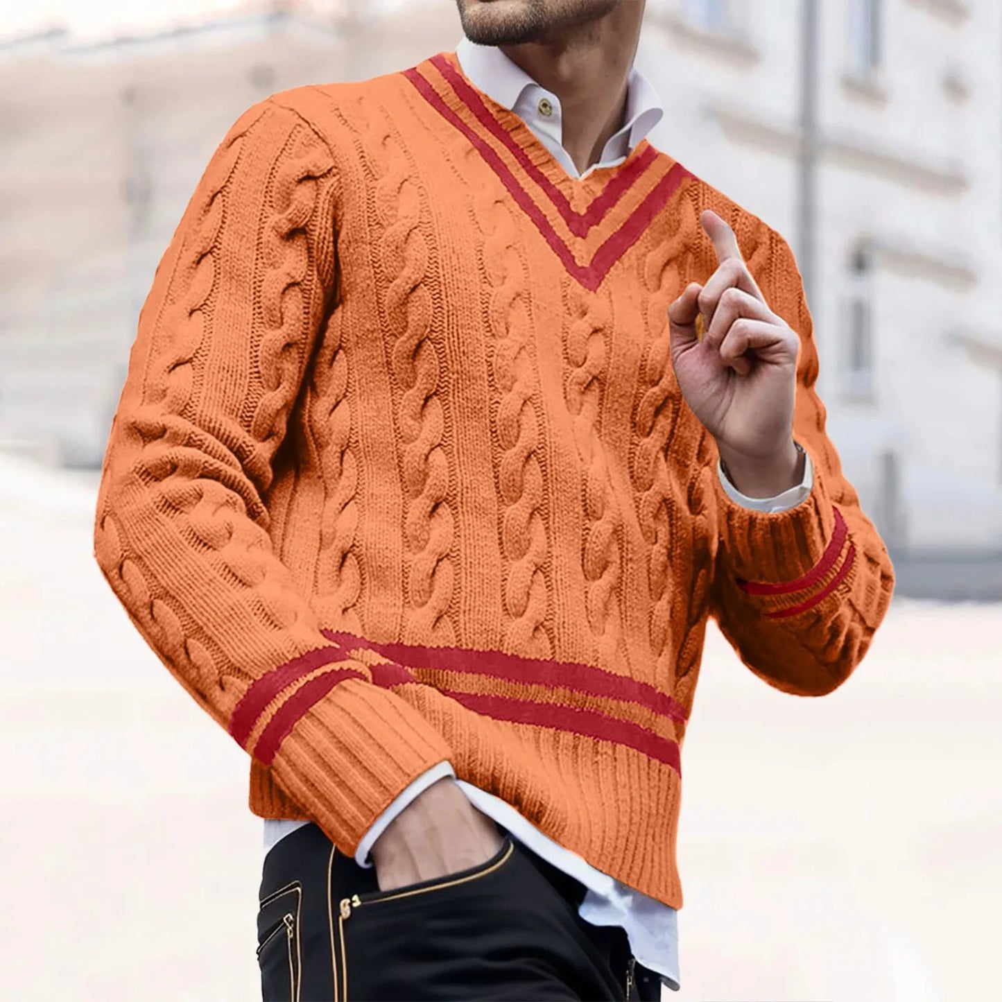 Mens Striped Color Matching Knitted Sweaters Fashionable Loose In Autumn And Winter sweater Jacquard Classic V-Neck Sweater