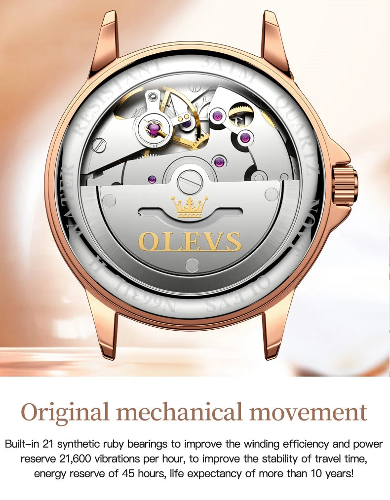 OLEVS 6631 Luxury Date Mechanical Watch For Women Original Ceramic Steel Strap Woman Wristwatch Deep Waterproof Dress Watches