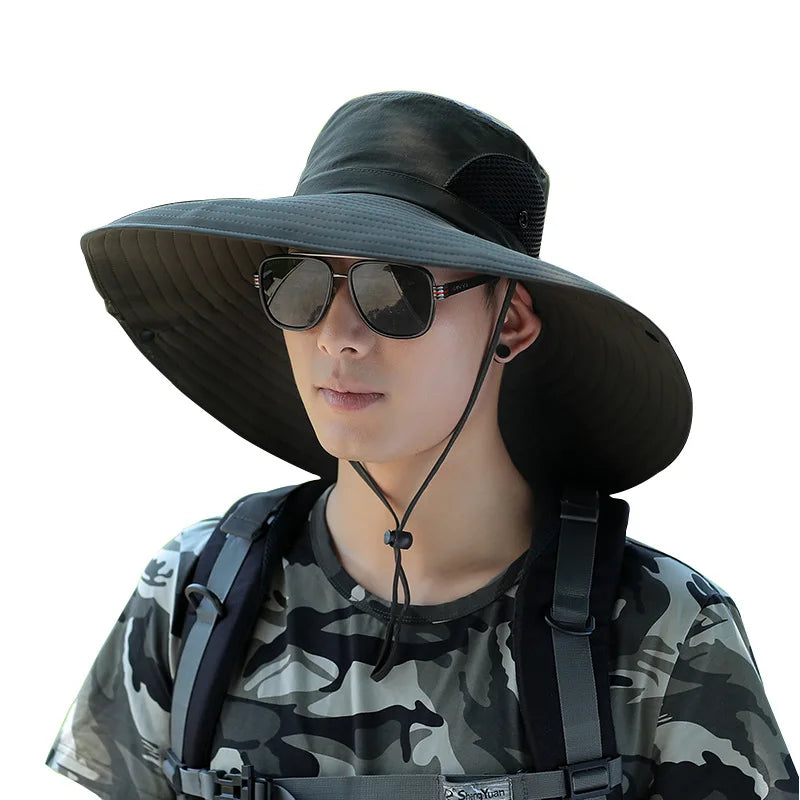 Summer Fisherman Sun Hat Outdoor Sunshade Hat Men's Traveling Camping Beach Caps Big Brim Mountaineering Cowboy Hats