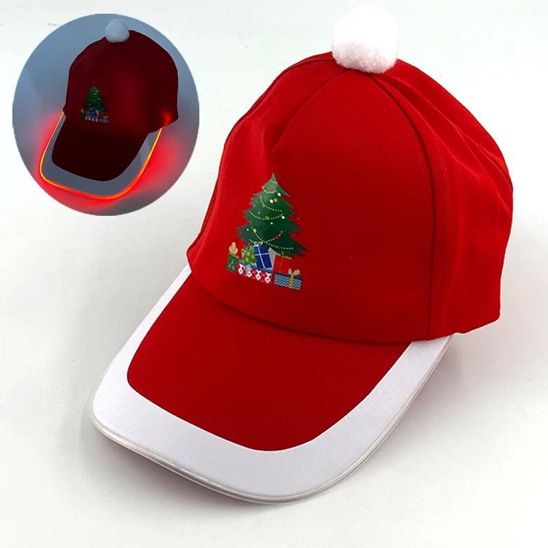 LED Christmas Baseball Hat Grand Event Christmas Reindeer Snowman Glow Props New Year’s Baseball Hats Xmas hat lighting