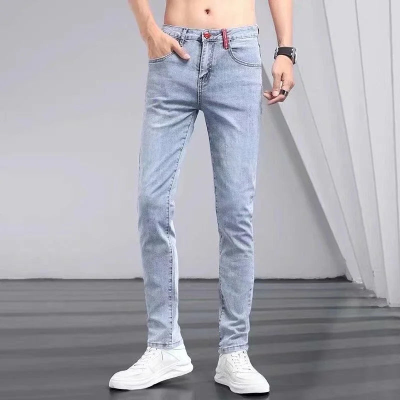 Boyfriend Daily All-match Pencil Distressed Jeans Men Casual Slim Fit Denim Pants Narrow Leg Ripped Pants Skinny Solid Trousers