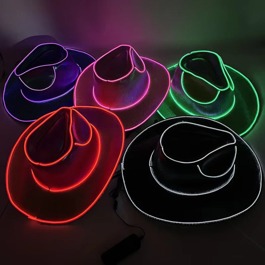 Halloween Carnival Party Western LED Cowboy Hat Light-Up Cosplay Costume Hat Christmas Easter Graduation New Year Thanksgiving