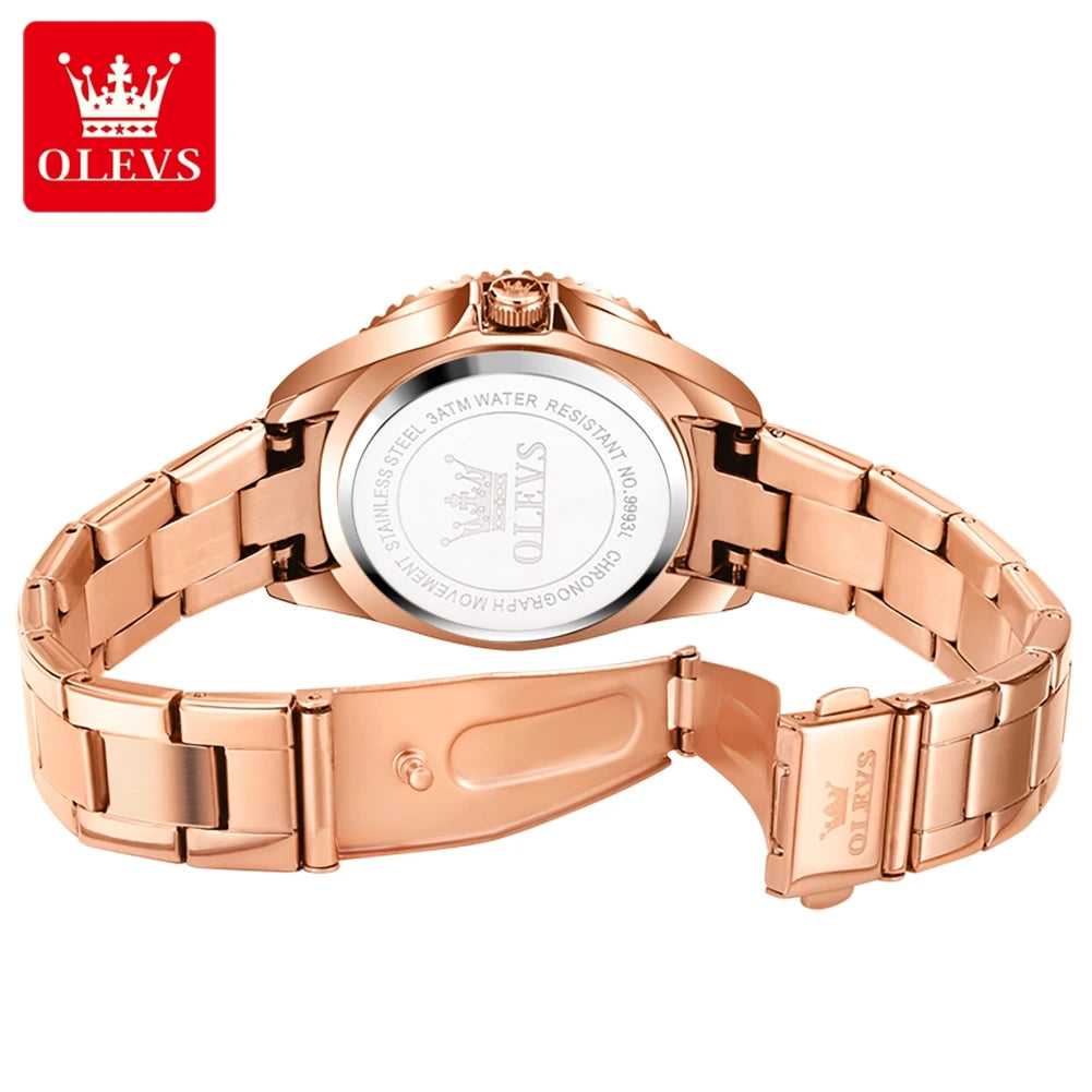 OLEVS Top Original Diamond Quartz Watch for Women Stainless Steel Waterproof Luminous Dual Calendar Luxury Women's Wristwatches