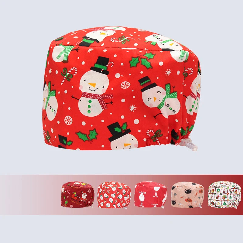 Santa Claus Print Surgical Caps Christmas Scrub Hats Dental Hospital Nurse Headwear Durable Medical Caps Soft Cotton K1093