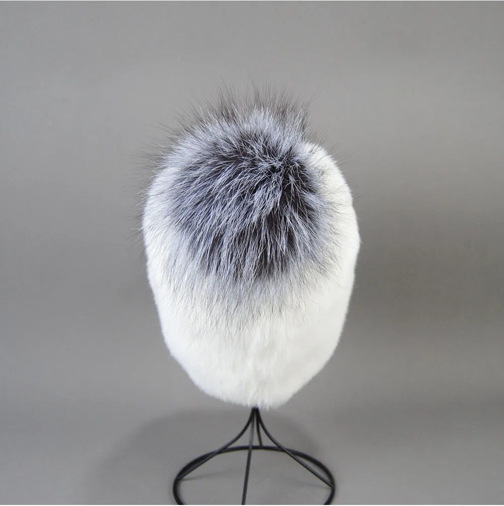 2023 Winter Real Natural Mink Fur Fox Hat for Women Thicken Warm Casual Pom New High Quality Girl Bobble  Christmas Knitted Cap