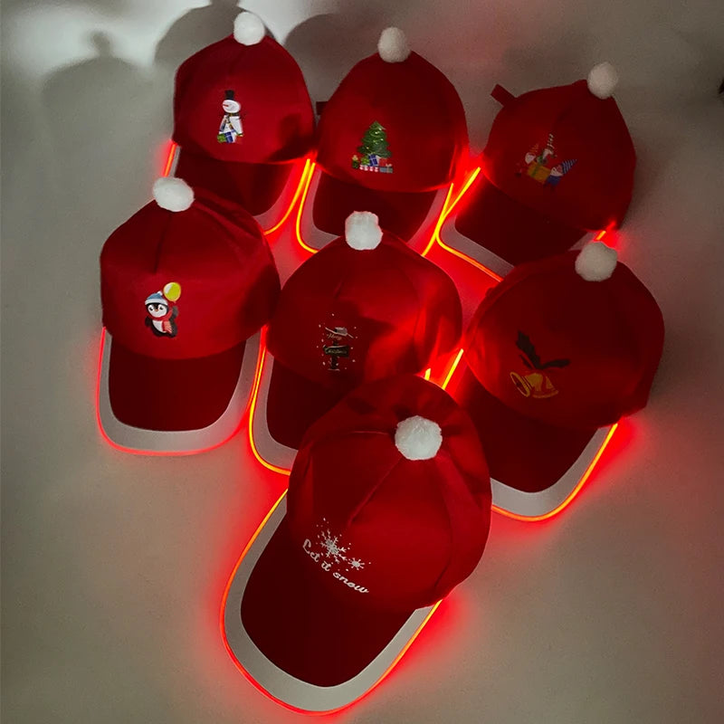 LED Christmas Baseball Hat Grand Event Christmas Reindeer Snowman Glow Props New Year’s Baseball Hats Xmas hat lighting