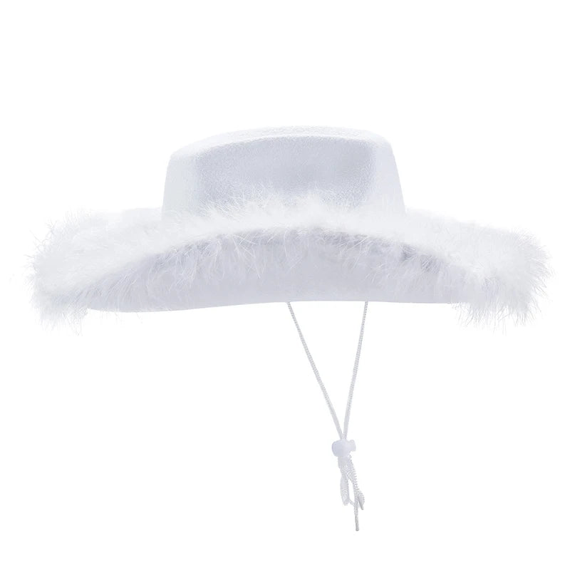 Women s Western Style Cowboy Hat with Feather Accents Wide Brim Sun Protection Cap for Outdoor Parties and Events