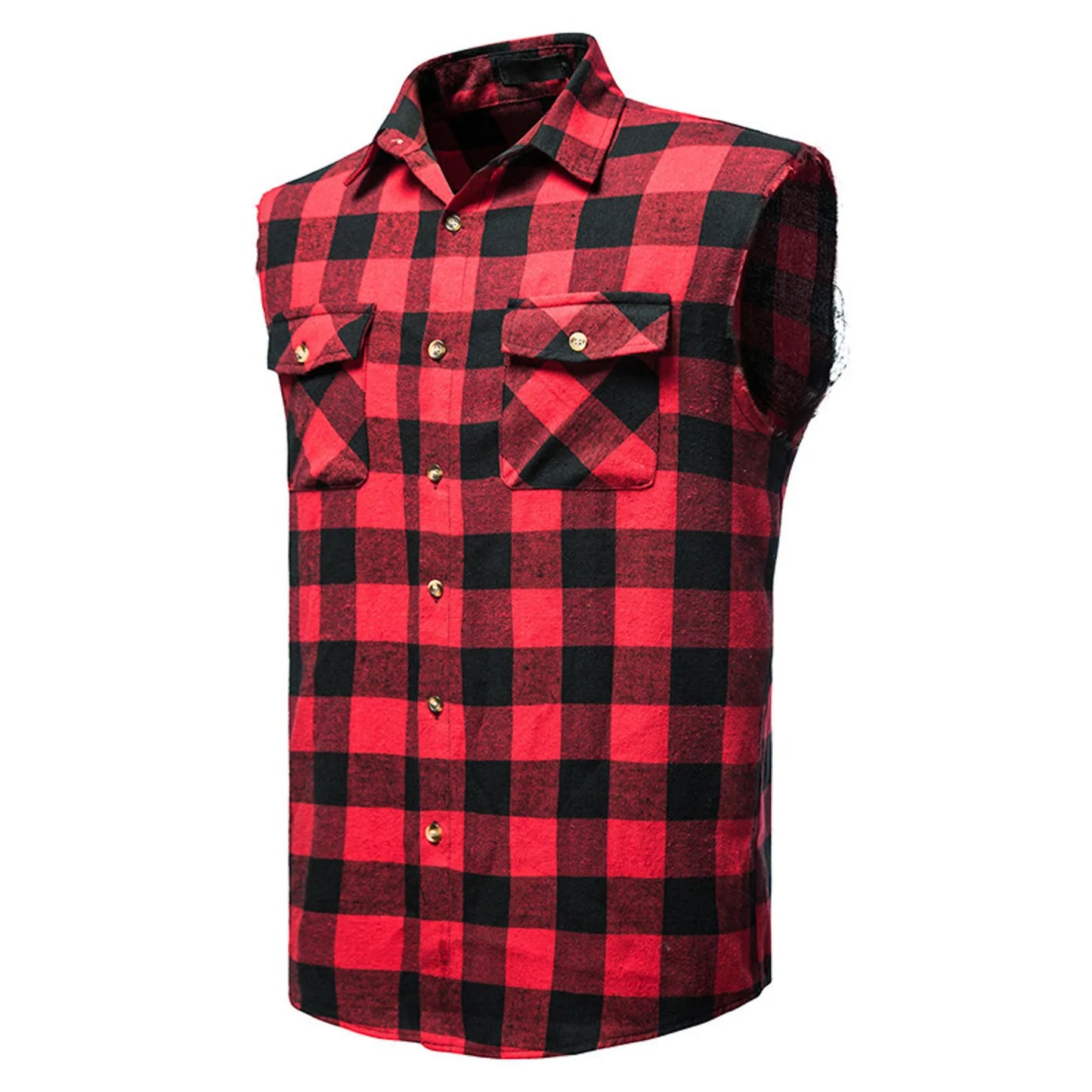 Men's Casual Flannel Plaid Shirt Sleeveless Double Pocket Cowboy Button Down Shirts Men Cotton Plus Size Vest Checkered Top 2XL