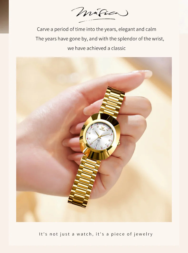 OLEVS New Luxury Golden Watch for Women Tungsten Steel Case Waterproof Wristwatch Diamond Scale Top Original Quartz Ladies Watch