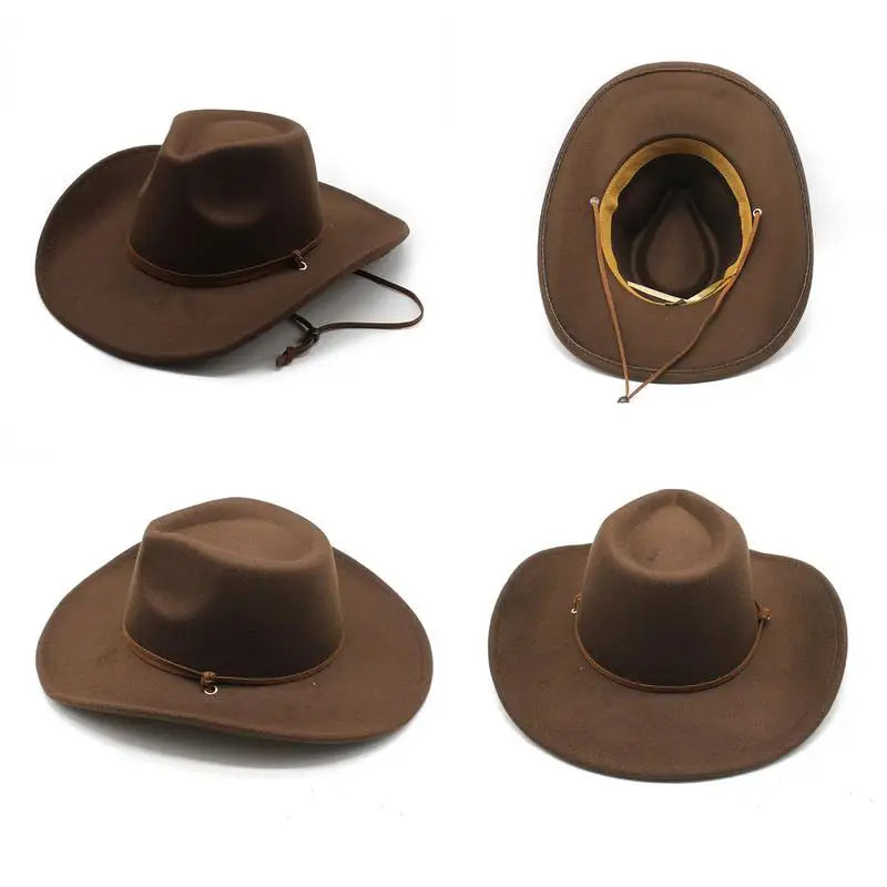 Cowboy Hat Vintage Western Men's Gentleman Sun Hat Lady Jazz Cowgirl Wide Brim Cloche Church Caps for Camping Riding horse