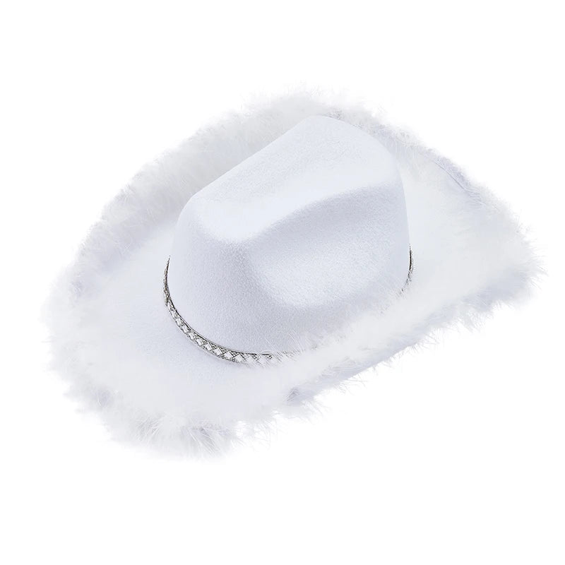 Women s Western Style Cowboy Hat with Feather Accents Wide Brim Sun Protection Cap for Outdoor Parties and Events