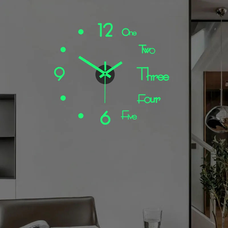 Fashion DIY Luminous Wall Clock For Living Room Design Europe Clock Stickers Acrylic Mirror Clocks Decorative Home Quartz Watch