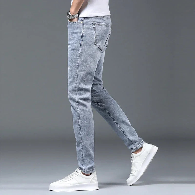 Boyfriend Daily All-match Pencil Distressed Jeans Men Casual Slim Fit Denim Pants Narrow Leg Ripped Pants Skinny Solid Trousers