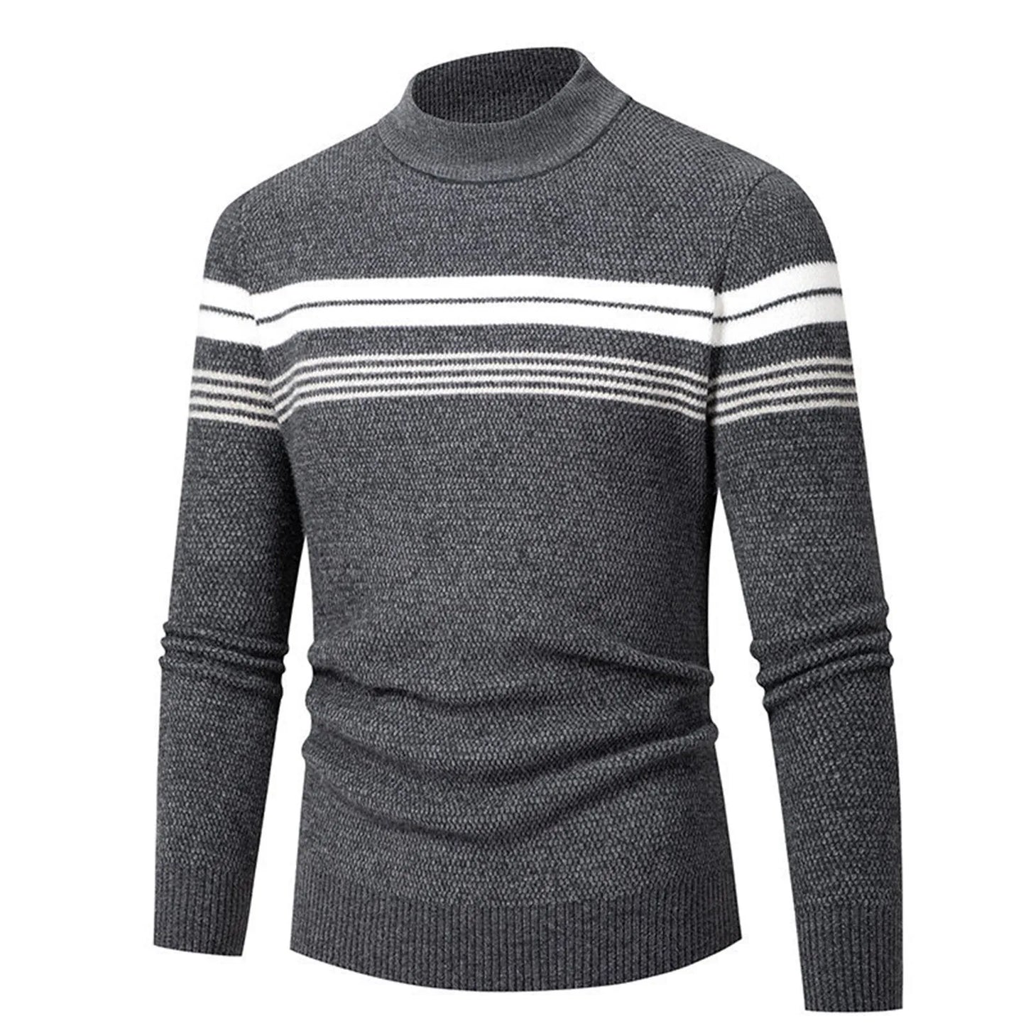 New Autumn Warm Knitted Pullover Men'S Sweater High O-Neck Patchwork Casual Slim Sweaters Male Basic Fit Knitwear Men Clothing