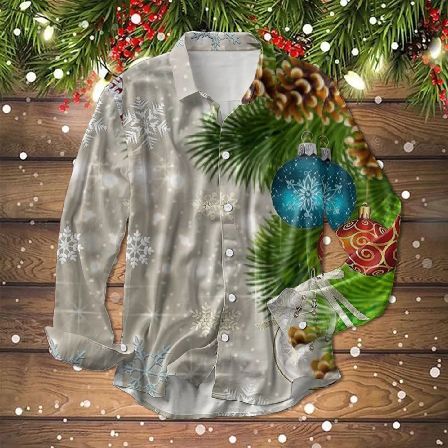 Male Patchwork Clothing Christmas Long Sleeve Lapel Men Shirts Xmas Casual Print Button Up Shirt Plus Size Party Tees Top Autumn