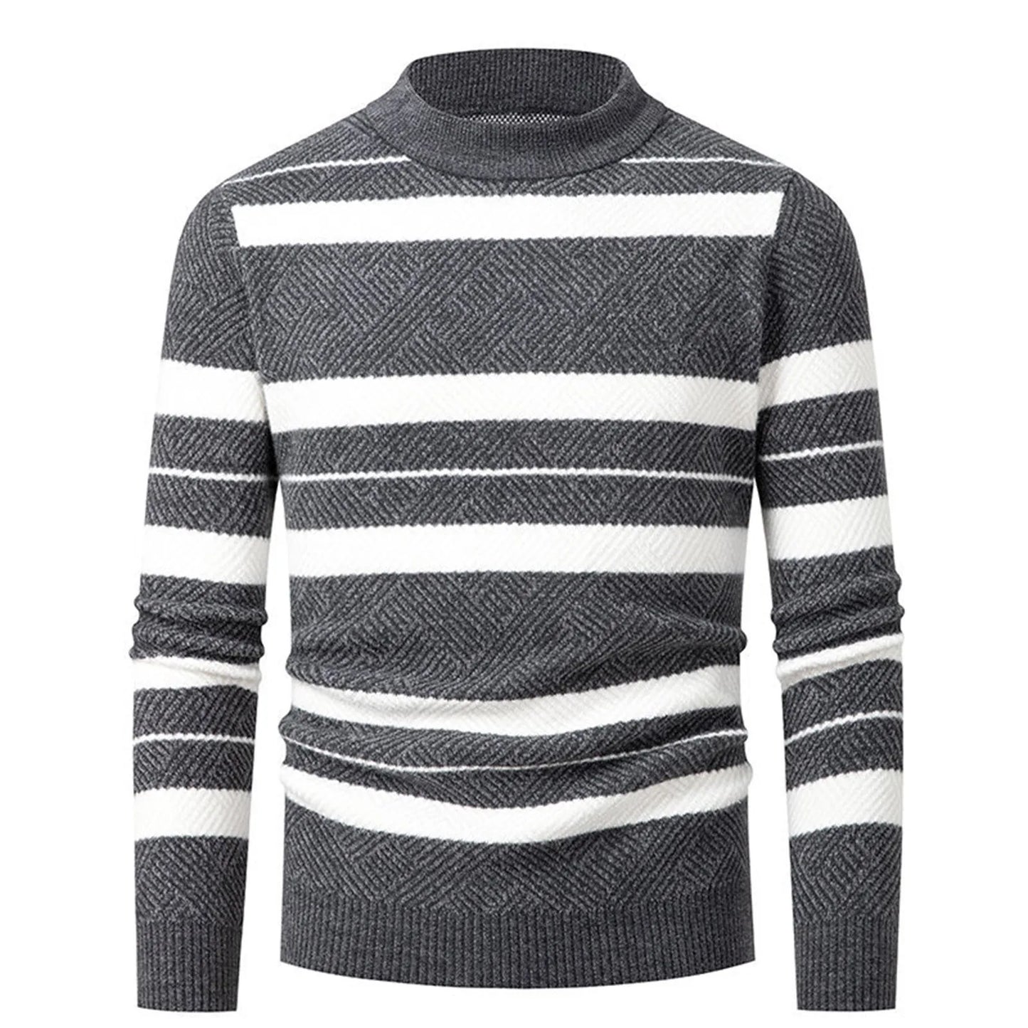 New Autumn Warm Knitted Pullover Men'S Sweater High O-Neck Patchwork Casual Slim Sweaters Male Basic Fit Knitwear Men Clothing