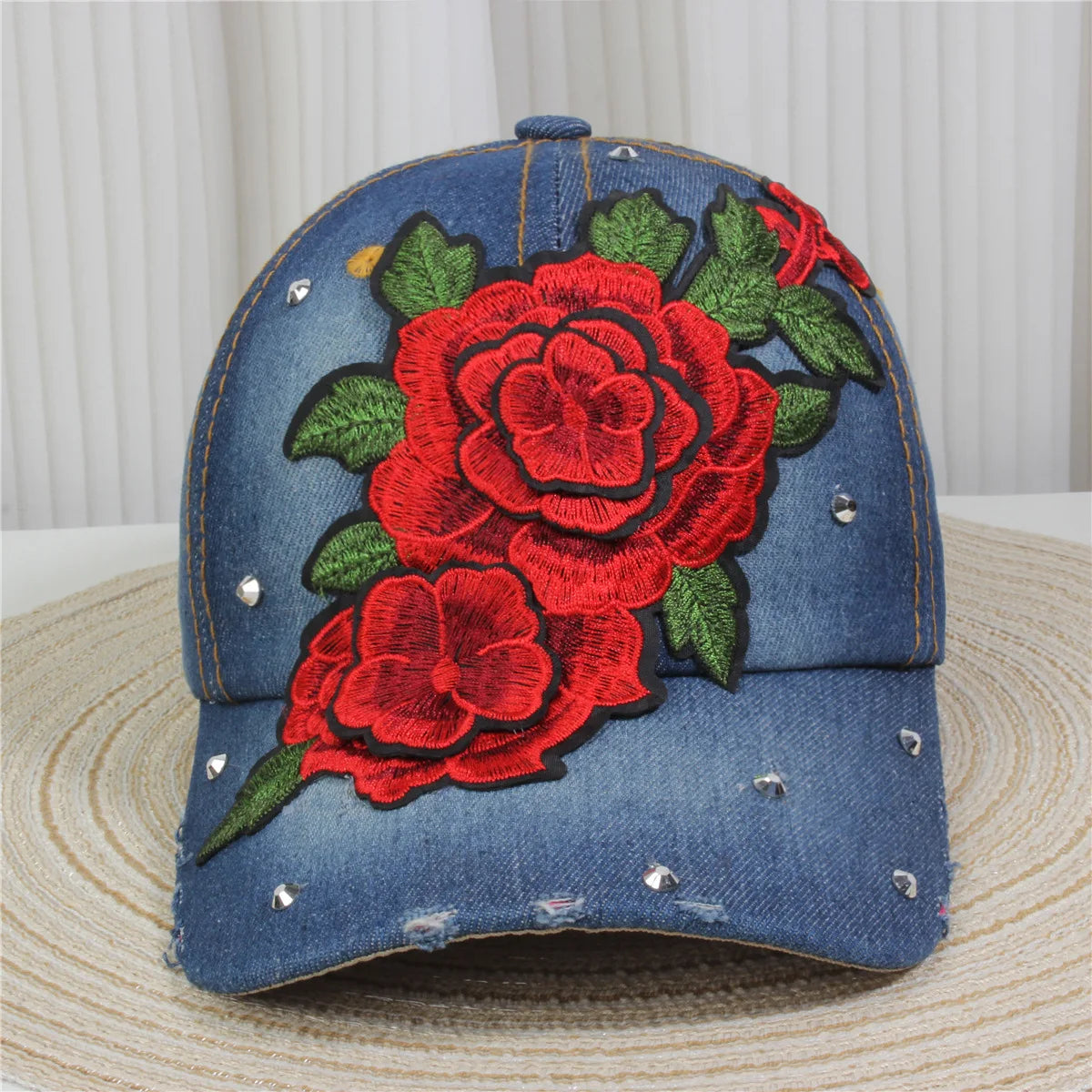 Women's Baseball Cap Diamond Painting Embroidery Flower Denim Snapback Hats Jeans Woman Female Cap Cowboy Summer Sun Hat