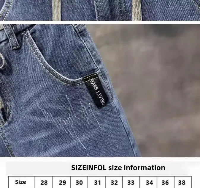 2024 New Elastic Waist Jeans For Men Straight-leg Spring Autumn Drawstring Summer Thin Slims Smooths Your Silhouette Long Pants