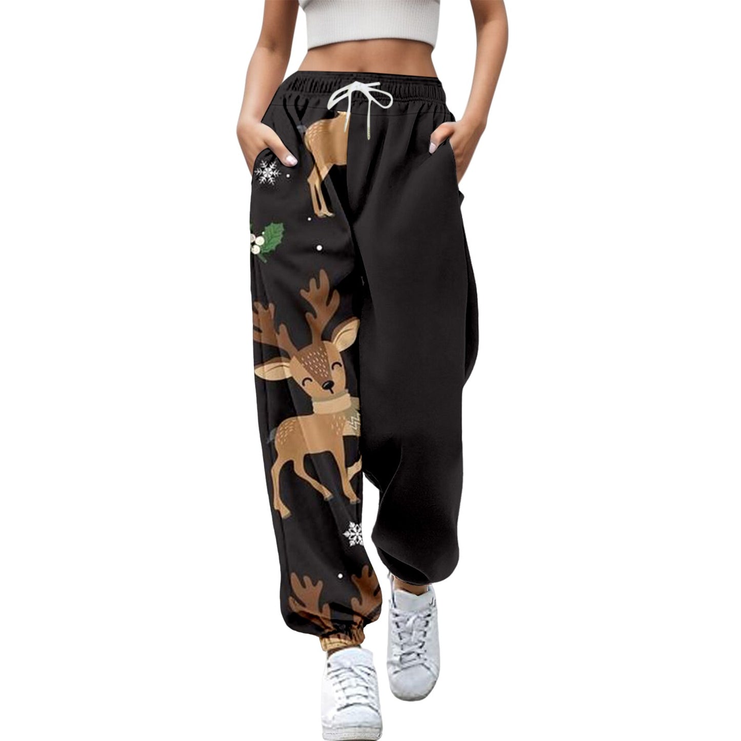 Women Merry Christmas Fashion Trousers Deer Xmas Print Bottom Sweatpants Sweatpants Gym Fitness Training Pants Female Joggers