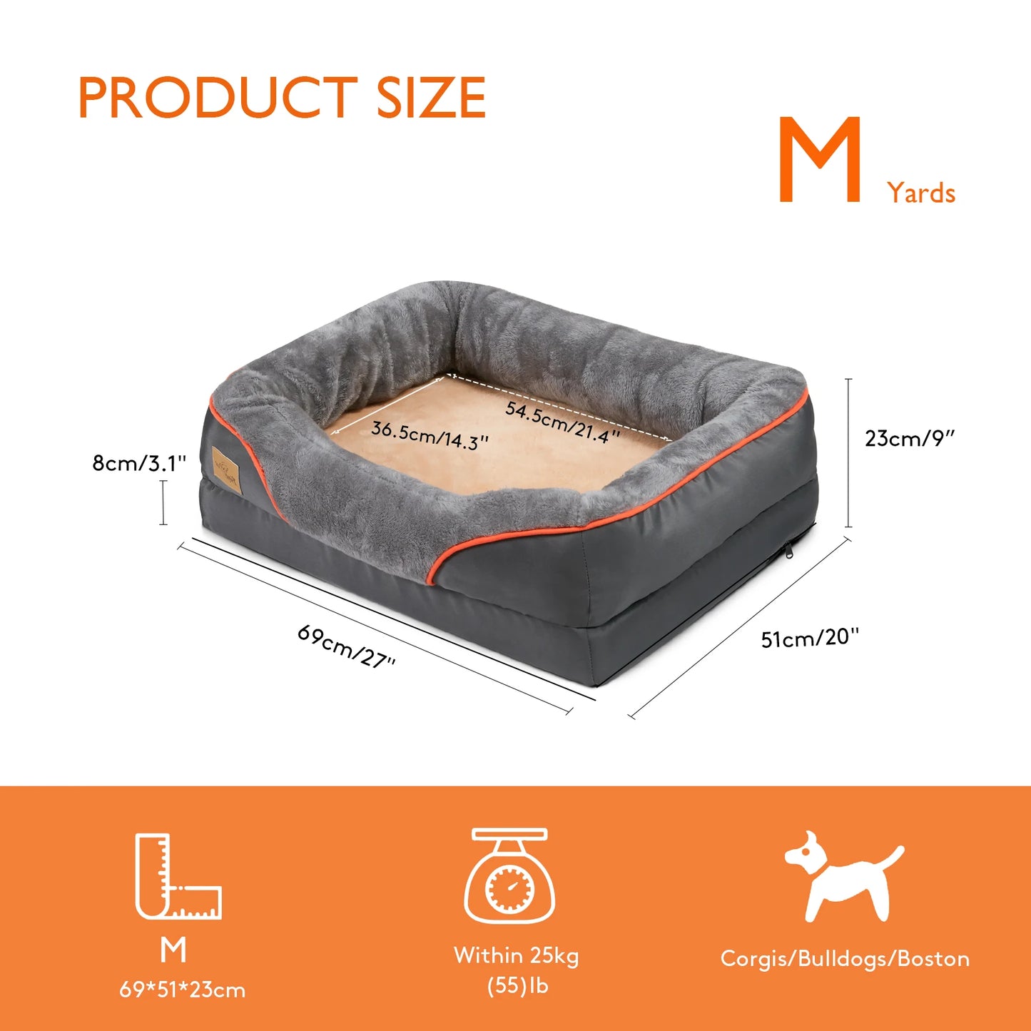 L XL 2XL 3XL Dog Bed Super Soft Orthopedic Foam Pet Bed Sleeping Mat with Cotton-padded Bolster and Removable Cover