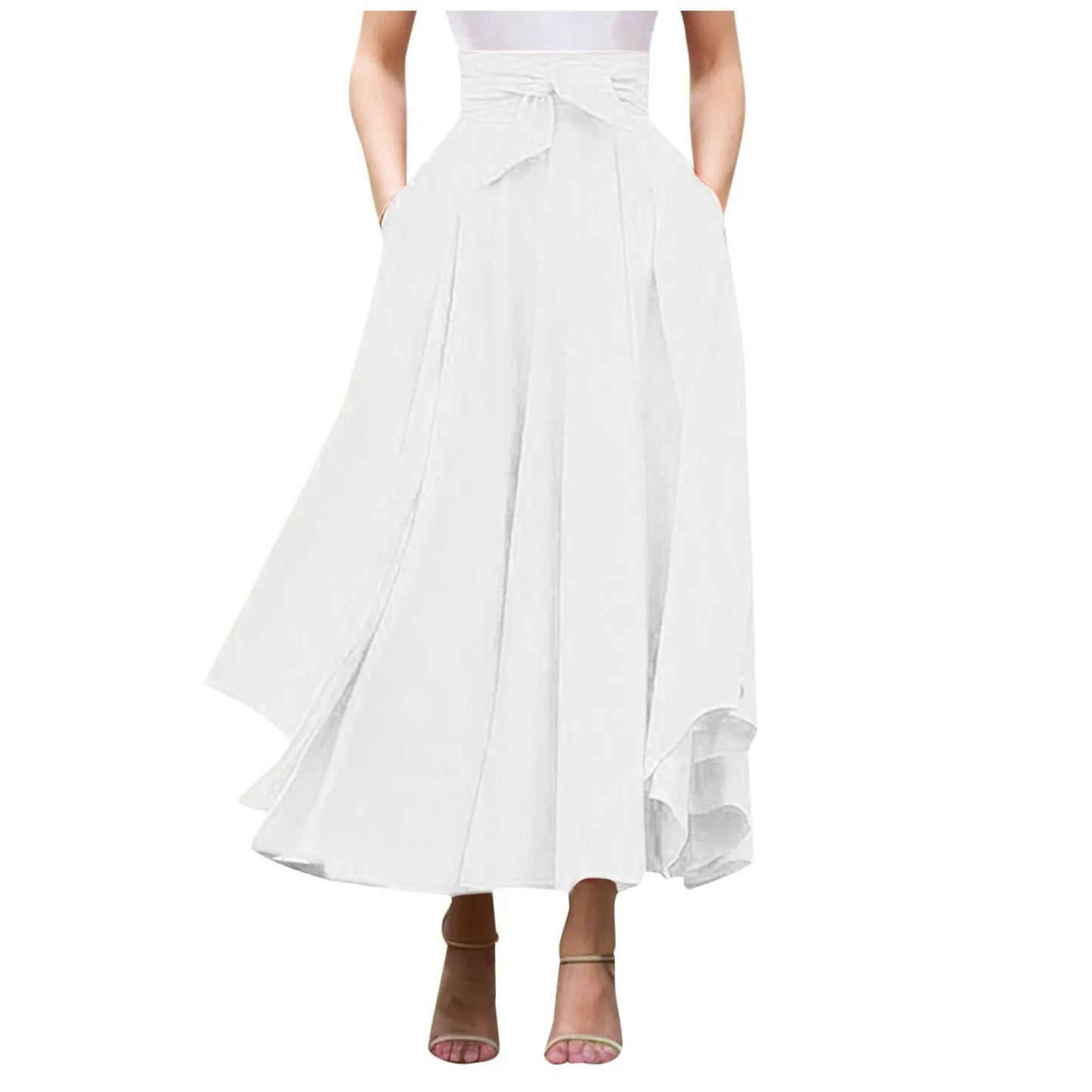 Elegant High Waist Skirt For Women Casual Bohemian Maxi Skirt With Pockets A Line Irregular Hem Long Maxi Skirts Outfits Summer