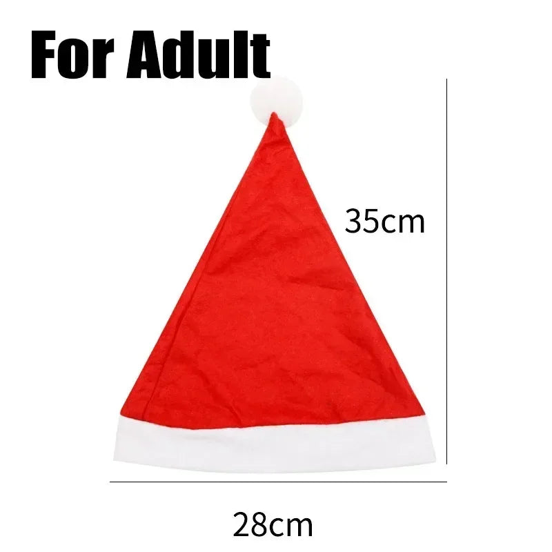 1-100pcs Christmas Hat Adults Kids Xmas Hats Red Non-woven Santa Claus Gift Hat for Merry Christmas New Year Festive Decoration