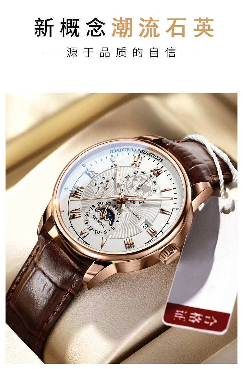 2024 Men Watch Fashion Top Luxury Sport Men's Wristwatch Waterproof Luminous Leather Date Quartz Watches Man Casual Clock