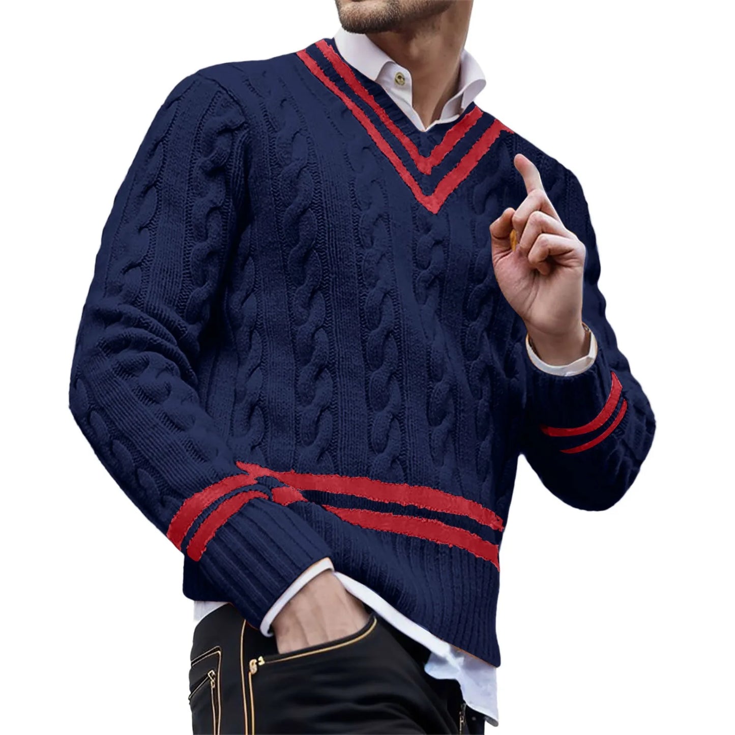 Mens Striped Color Matching Knitted Sweaters Fashionable Loose In Autumn And Winter sweater Jacquard Classic V-Neck Sweater