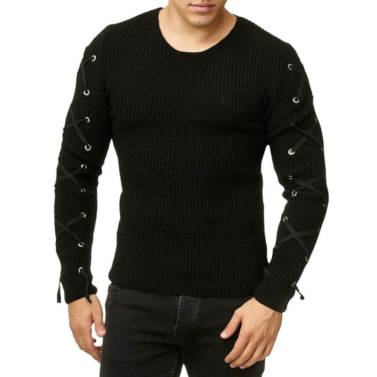 Metal Hole Sleeve Men's Pullover Sweater O Neck Knitted Solid Casual Men's Clothing Sweaters Male Jumper Streetwear Pullover