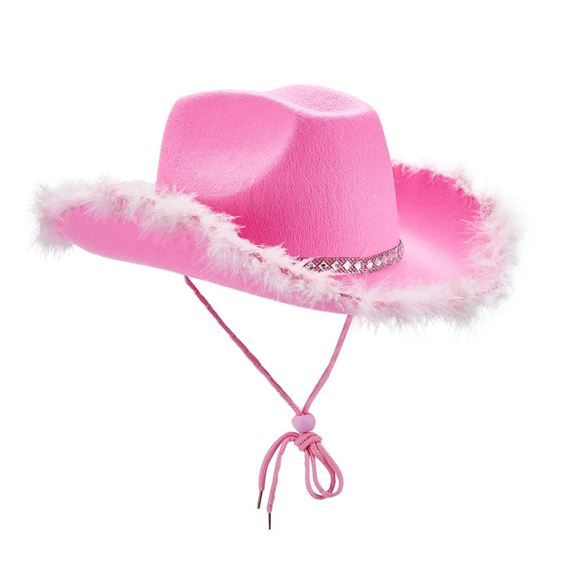 Women s Western Style Cowboy Hat with Feather Accents Wide Brim Sun Protection Cap for Outdoor Parties and Events