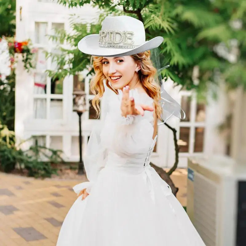 Bridal Cowboy Hat Rhinestone White Cowgirl Hat Wedding Bridal Shower Decoration 40*33*14cm Cowgirl Hat For Weddings & Showers