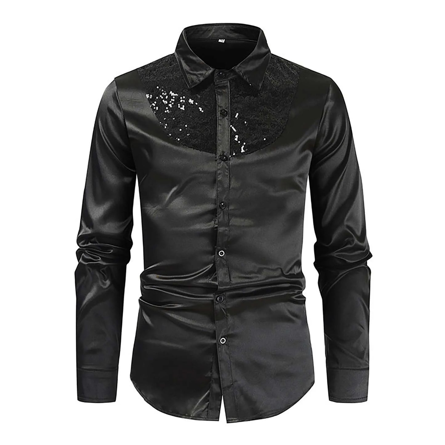 2024 Fashion Sequin Patchwork Men's Shirts Long Sleeve Lapel Single Breasted Nightblub Party Slim Clothes High Qaulity Male Tops