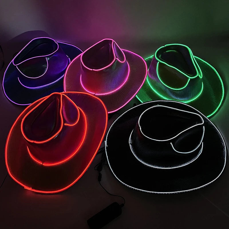 Glow in the Dark Led Bride Cowgirl Hat Luminous Light Bar Cap Disco Bachelorette Party Supplies Flashing Neon Western Cowboy Hat