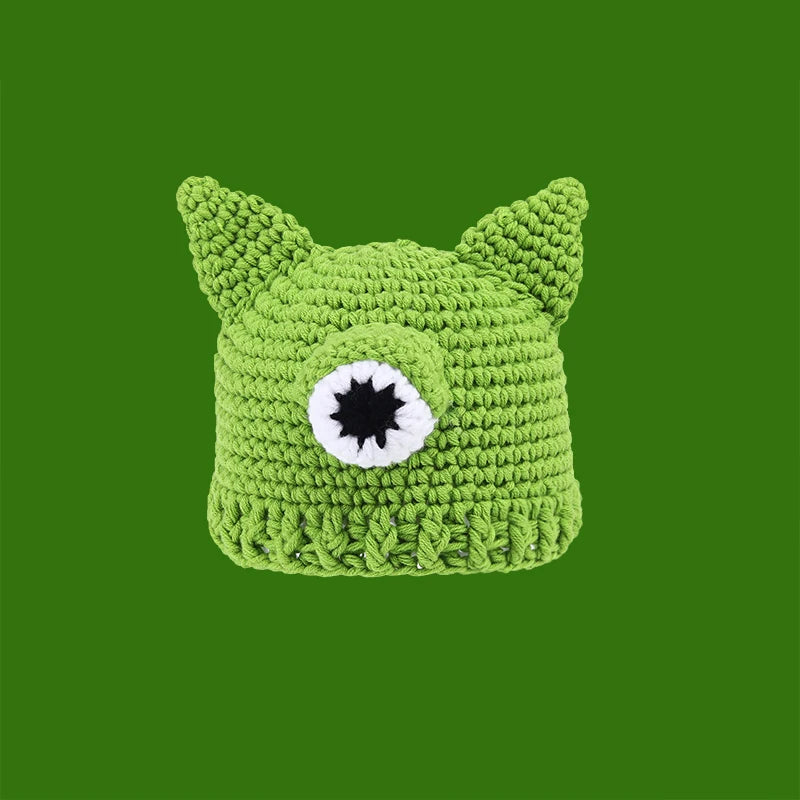 2022 New Balaclava Monster Wool Winter Knitted Devil Hats Halloween Christmas Gifts Winter Warm Green Party Funny Cap Shrek Hat