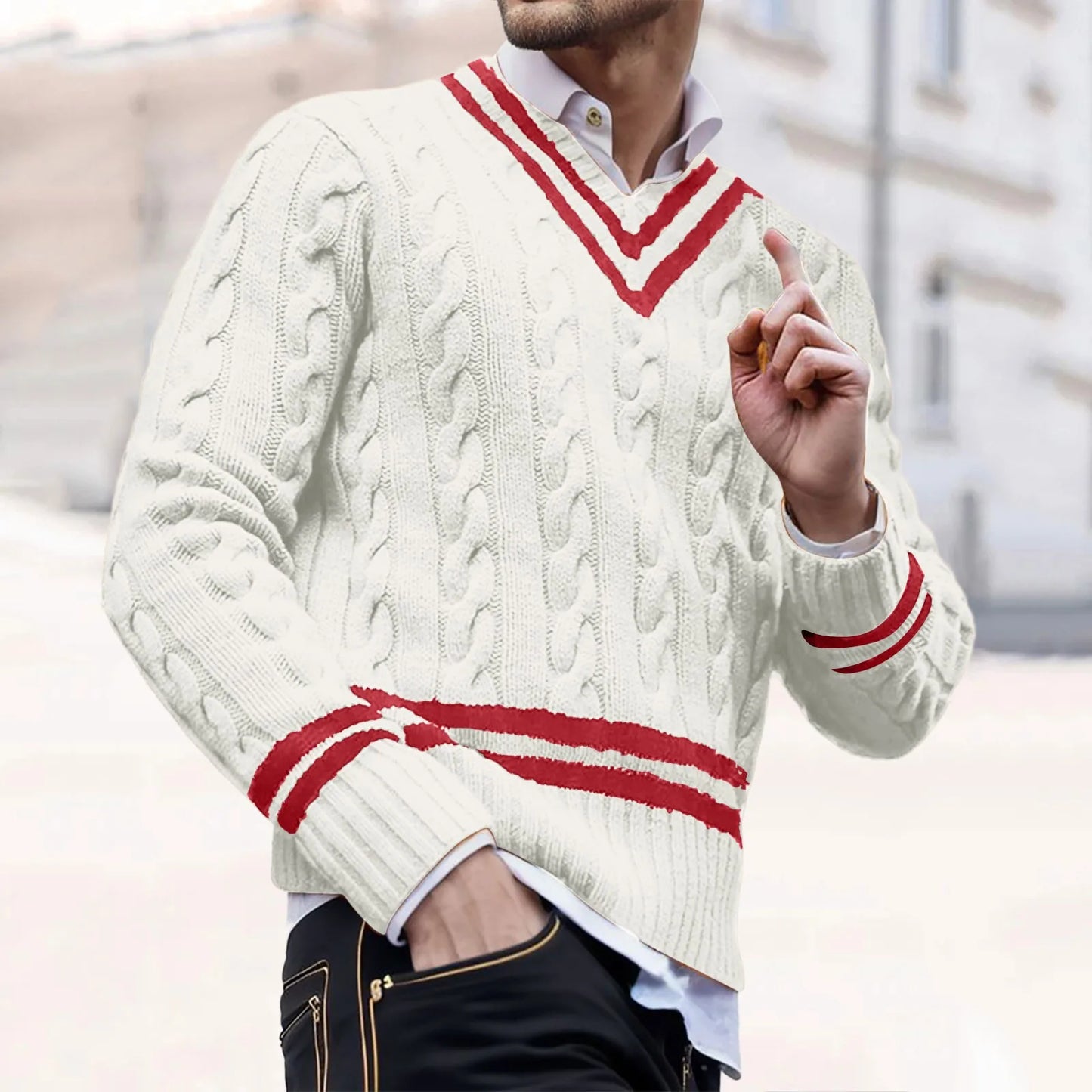 Mens Striped Color Matching Knitted Sweaters Fashionable Loose In Autumn And Winter sweater Jacquard Classic V-Neck Sweater