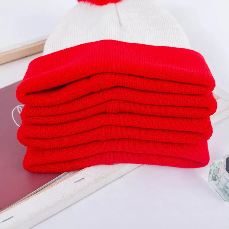 Men Women Christmas Decoration Colour Blocking Wool Cap Beanie Hat Halloween Striped Red Wool Ball Cap Knitted Cap Hot