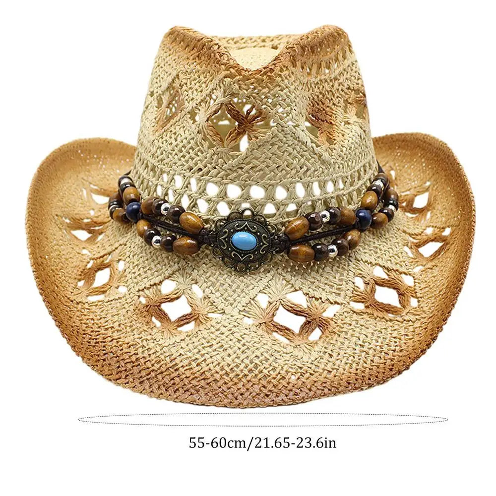 Mens Straw Cowboy Hat Unisex Beach Hat Cow Boy Hat With Hat Band For Men Women Breathable Lightweight Sun Protection