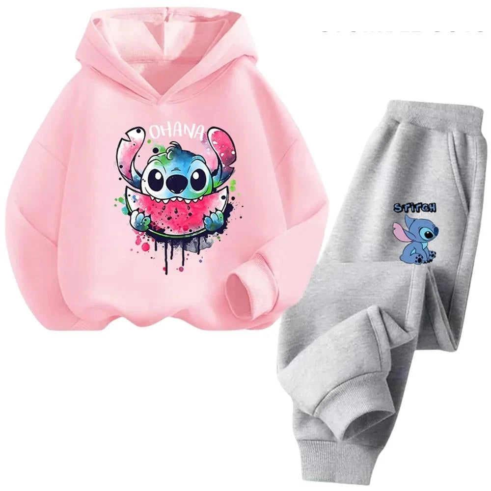 Children's Kawaii Stitch Children's Trucksuit Clothing 3-14 Years Old Boys and Girls Clothing Street Casual Sports Sweatshirt