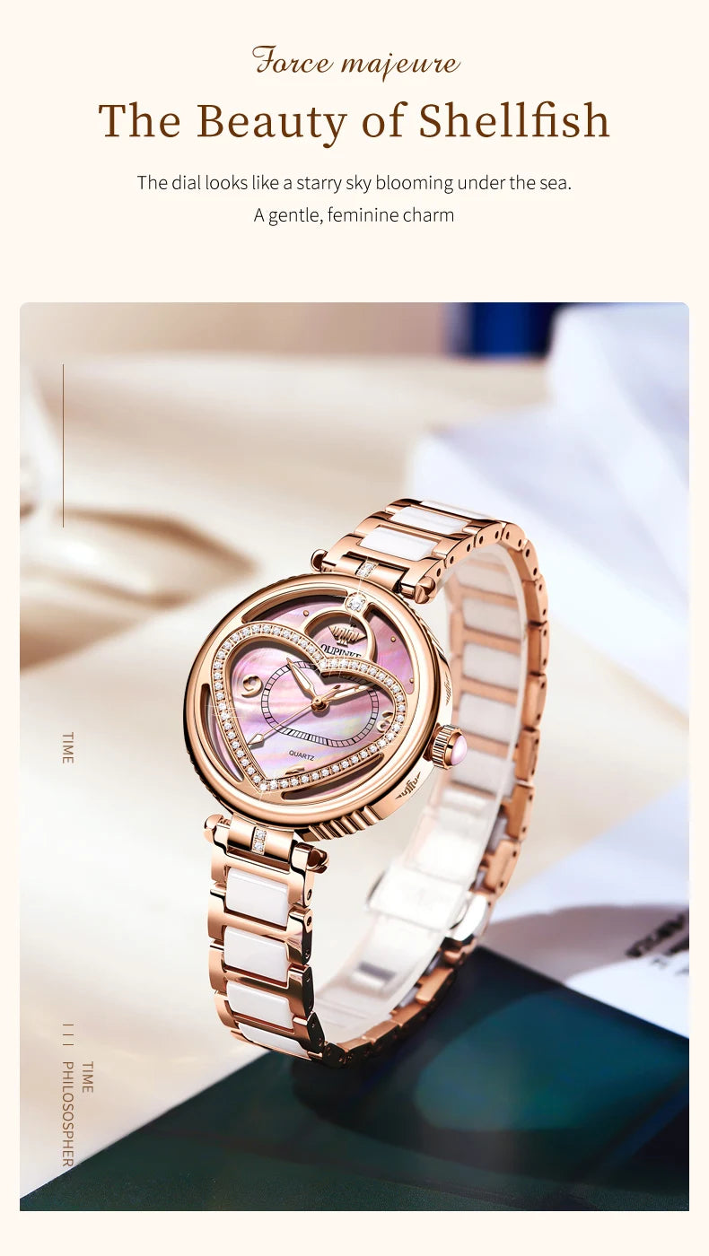 OUPINKE Original Elegant Fully Automatic Women's Mechanical Watches Waterproof Ceramic Tape Lucky Grass Watch for Women Luxury