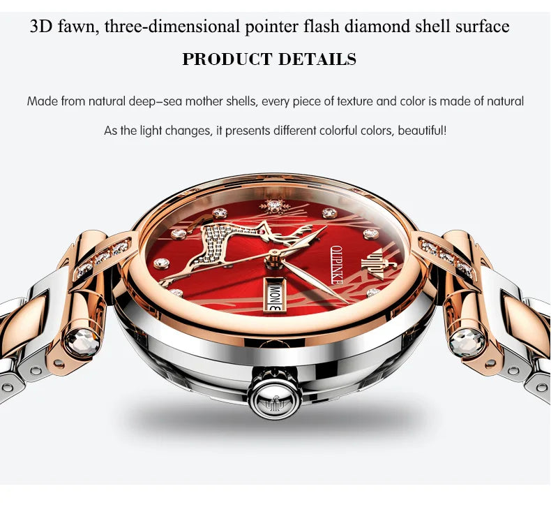 OUPINKE 3180 Luxury Women Automatic Mechanical Watch Elegant Ceramic Elk Diamond Waterproof Watch Fashion Women Watch Girl Gift