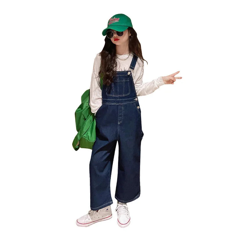 Spring Autumn Suspenders Jeans Bib Pants 2023 Korean Style Children Overalls for Girls Denim Jean Jumpsuit Teenage 4 to 16 Years