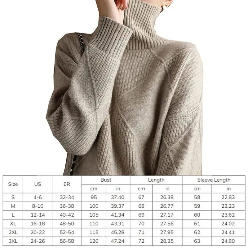 Turtleneck Sweater Long-Sleeve High Neck Sweater Loose Solid Color Knit Pullover Tops For Women Autumn Winter