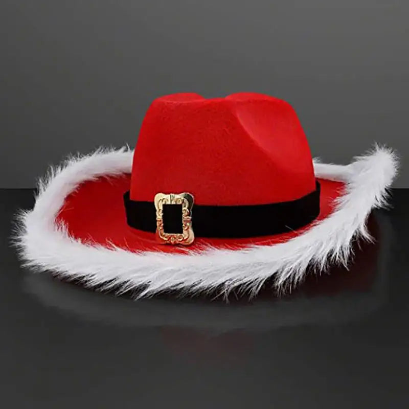 Santa Claus Cowboy Hat White Raw Edge West Cowboy Hat Christmas Cowboy Hat Santa Hat  Christmas Hats Santa Costume